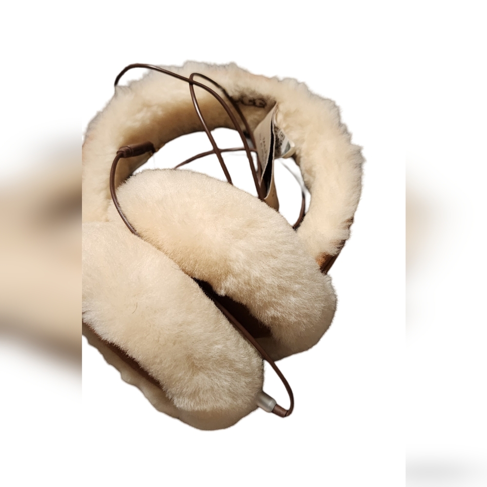 UGG Cream Shearling Ear Muffs with Brown Trim